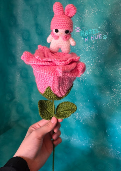 Pink Bunny Keychain/Single Rose Bouquet